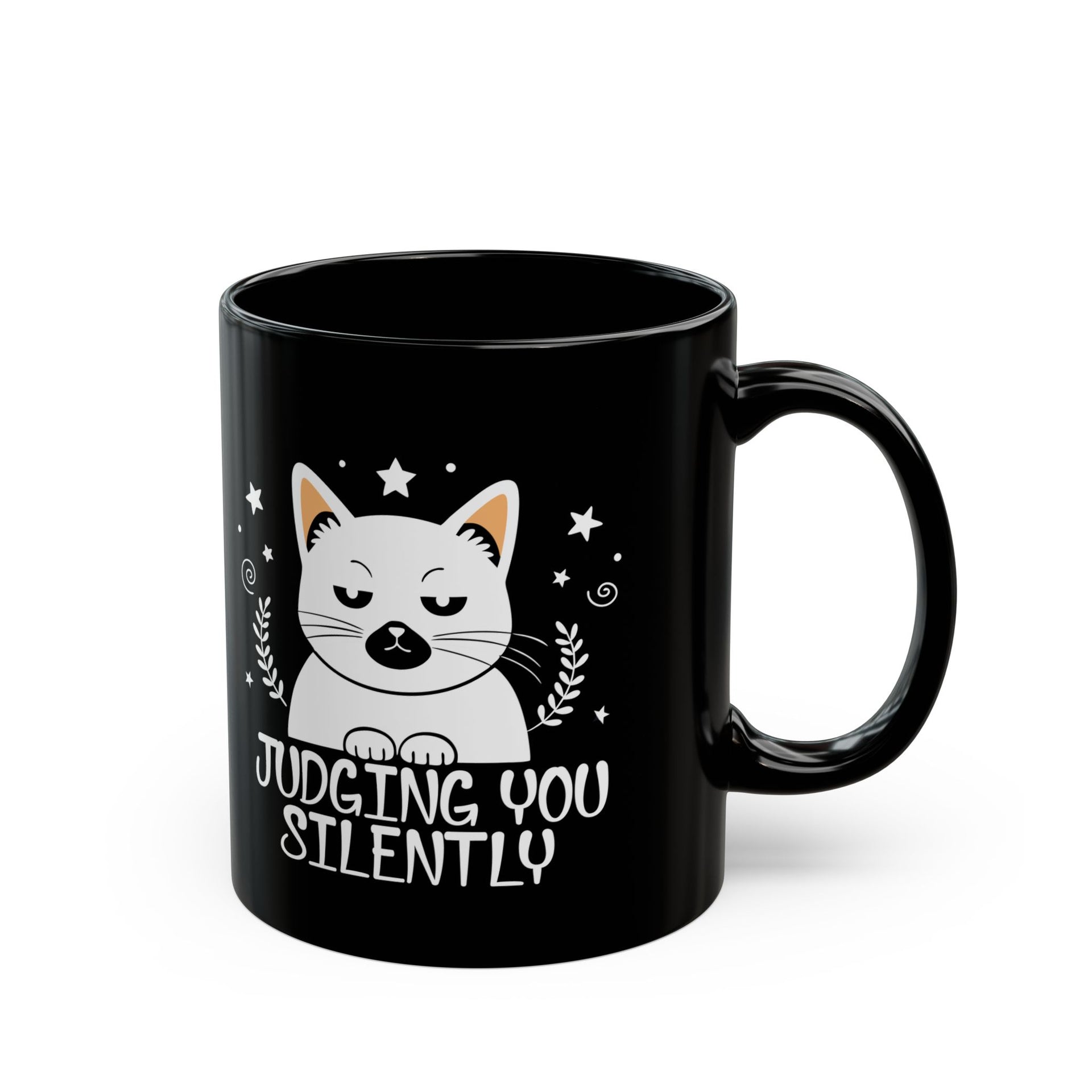 Judging You Silently Cat Mug - Black Ceramic Coffee Cup